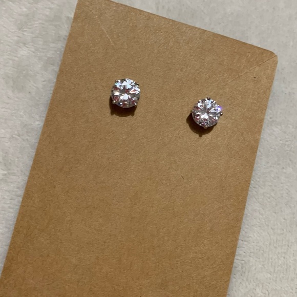 Large Sparkly Silver CZ Stud Earring - Picture 3 of 8
